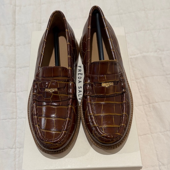 Freda Salvador Shoes - Freda Salvador Croc-Embossed Leather Loafers